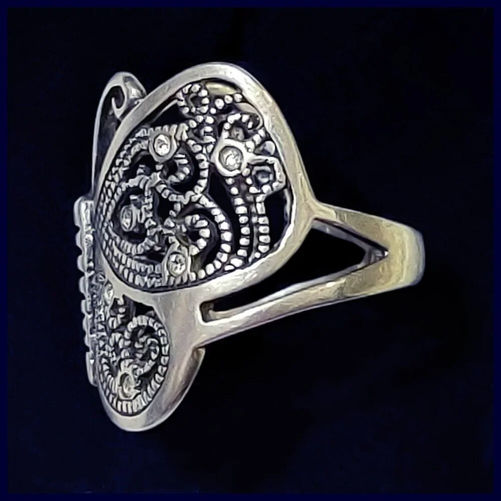 Sterling Silver 925 Filigree Butterfly Ring with CZ Accents Size 7 NV Maker Mark - Picture 2 of 9